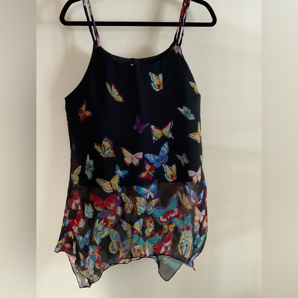 Camisole/ tank Butterfly handkerchief hem, size S Sheer with half slip NWT